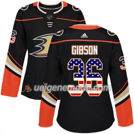 Dame Eishockey Anaheim Ducks Trikot John Gibson 36 Adidas 2017-2018 Schwarz USA Flag Fashion Authentic